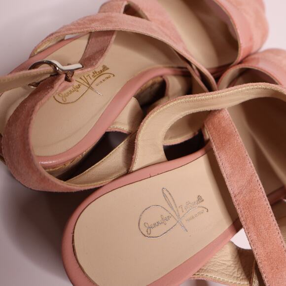 JENNIFER TATTANELLI NEW Suede Patent Platform Cork Wedge Sandal Pink Women's 41 - Picture 7 of 8